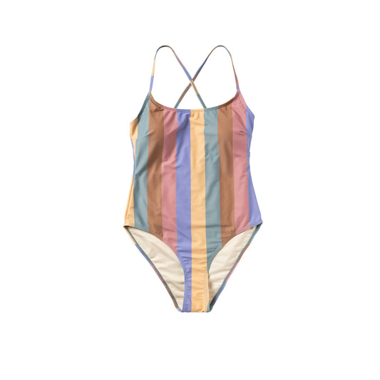 Multi stripe swimsuit mom